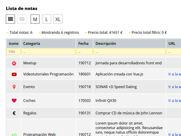 Vista escritorio tabla notas